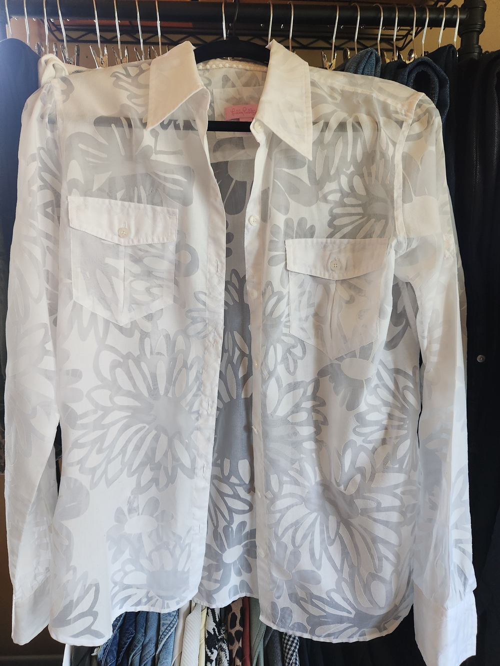 Lilly Pulitzer White Sheer Floral Shirt Jacket